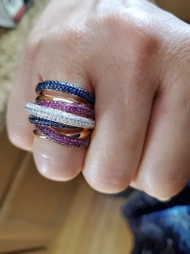 Silver Lining Jewellery Swirl Ring - Pink Blue Silver SLJIndiaofficial