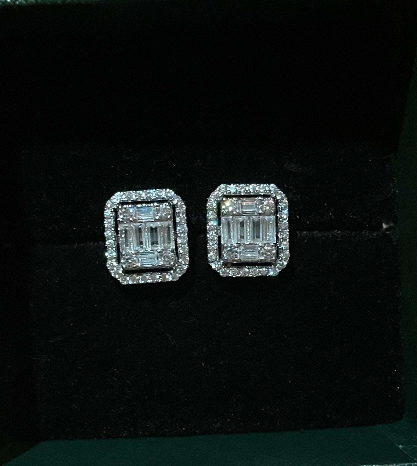 Emerald Cut Illusion Stud Earrings - Silver Lining Jewellery