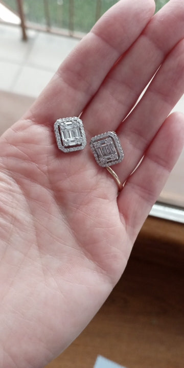 Emerald Cut Illusion Stud Earrings - Silver Lining Jewellery