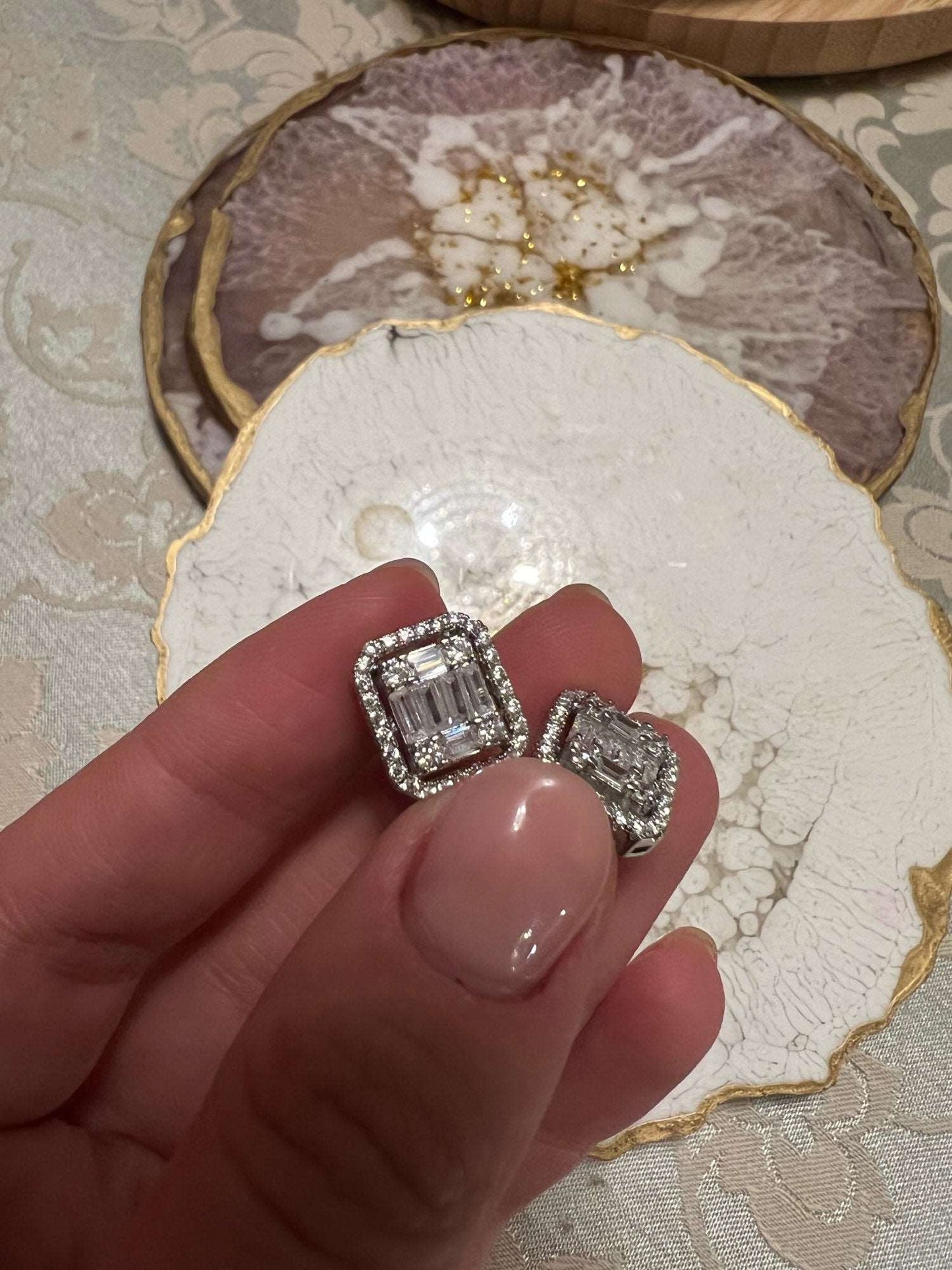 Emerald Cut Illusion Stud Earrings - Silver Lining Jewellery