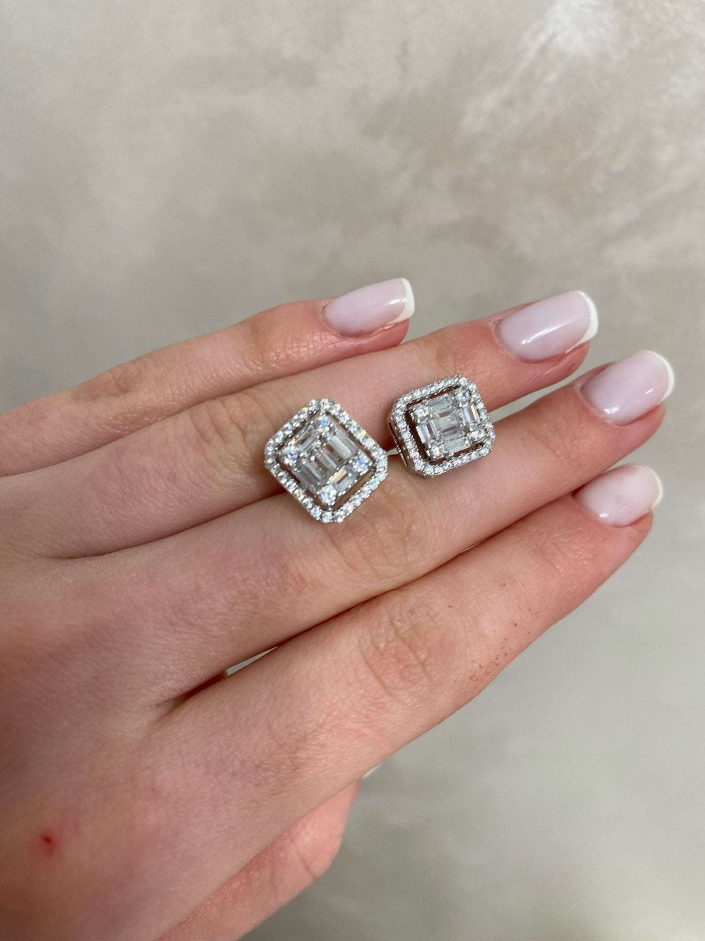 Emerald Cut Illusion Stud Earrings - Silver Lining Jewellery