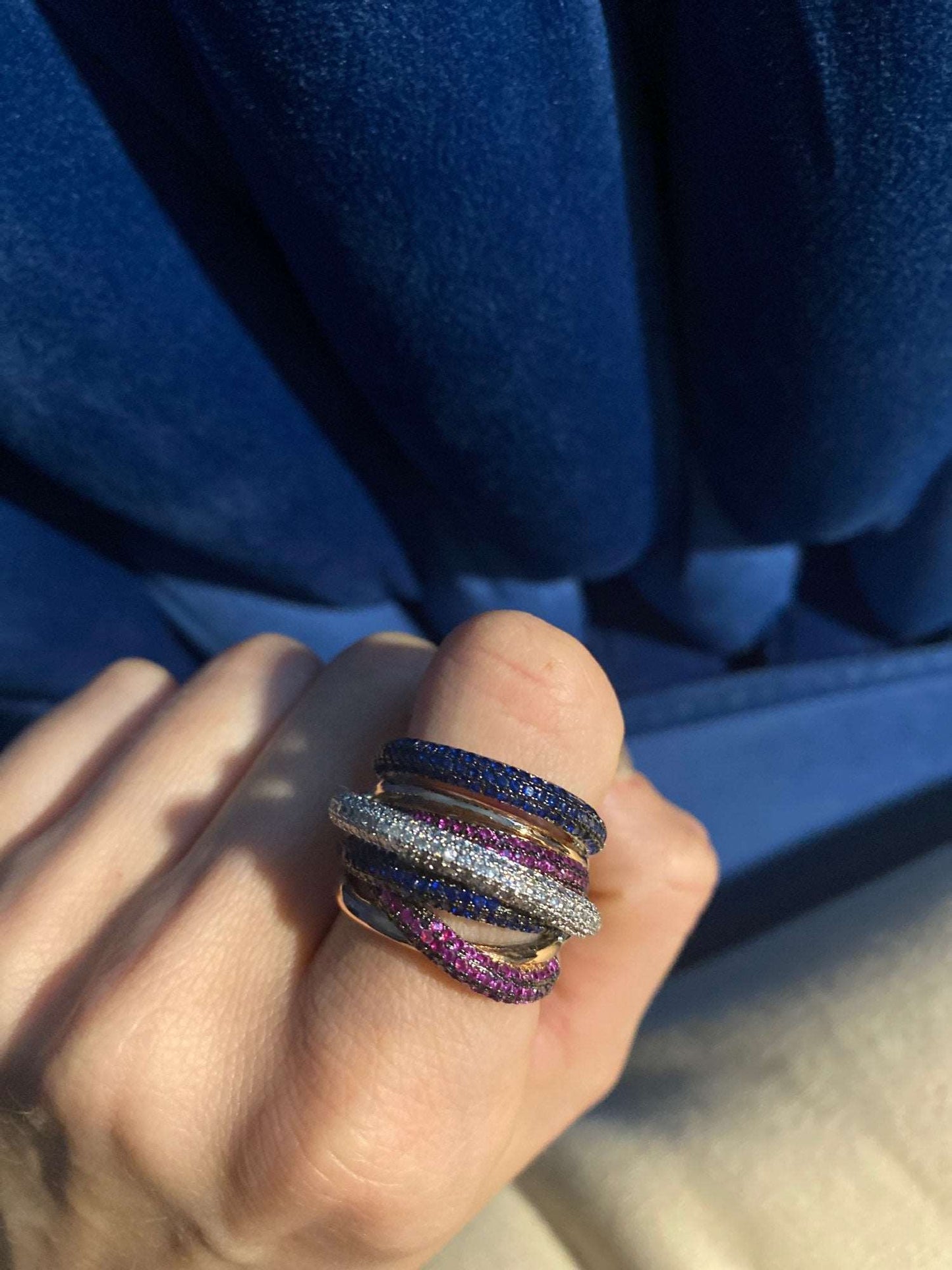 Silver Lining Jewellery Swirl Ring - Pink Blue Silver SLJIndiaofficial