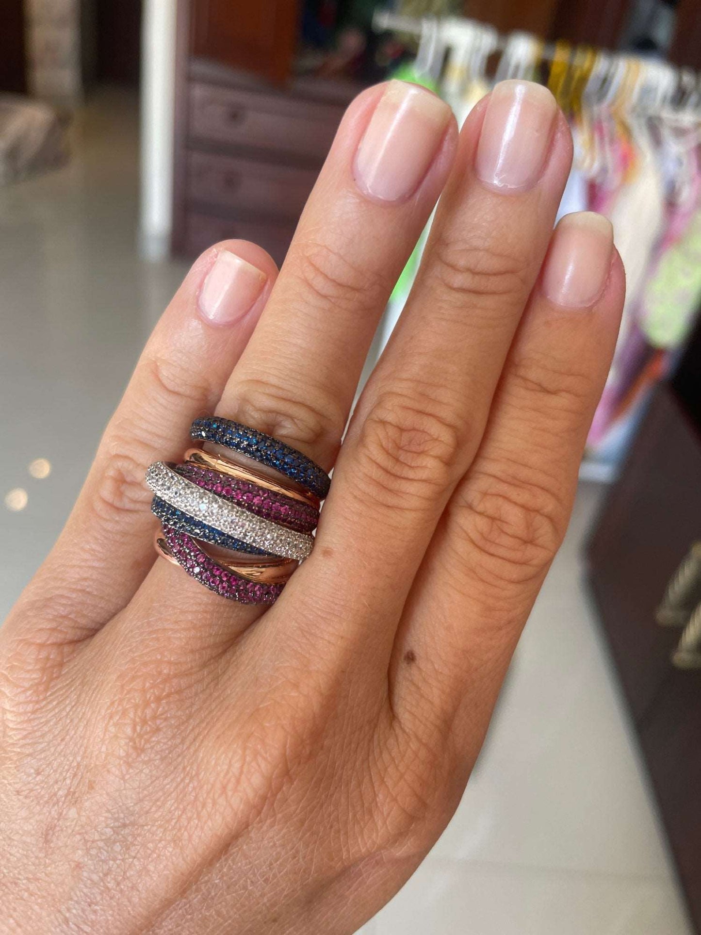 Silver Lining Jewellery Swirl Ring - Pink Blue Silver SLJIndiaofficial