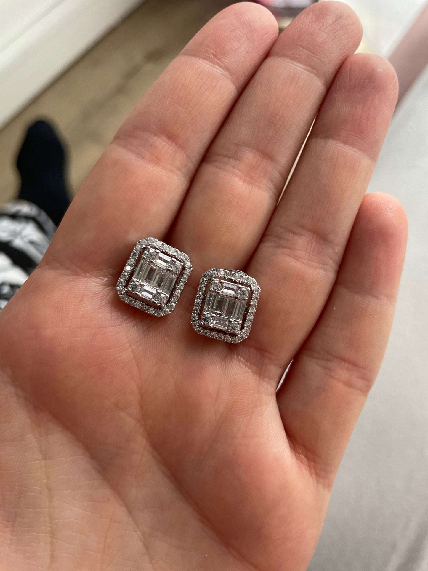 Emerald Cut Illusion Stud Earrings - Silver Lining Jewellery