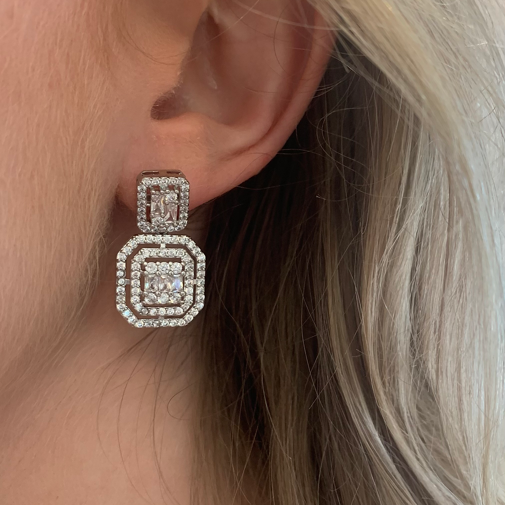 Emerald Cut Illusion Earrings