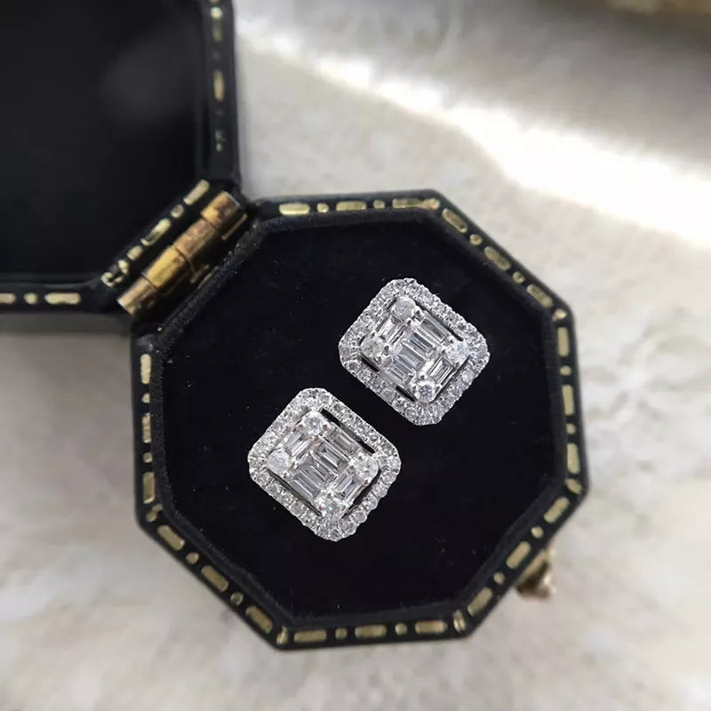Emerald Cut Illusion Stud Earrings - Silver Lining Jewellery