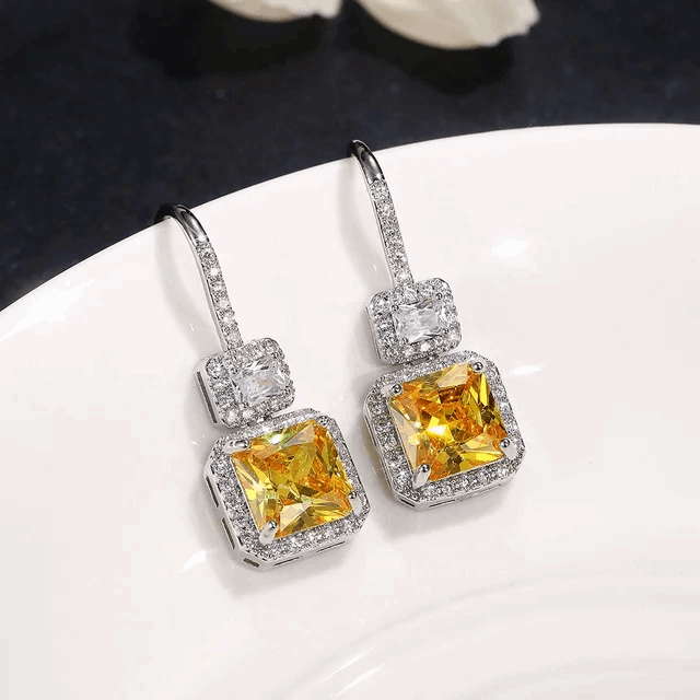 Yellow Cushion Hook Earrings - Silver Lining Jewellery