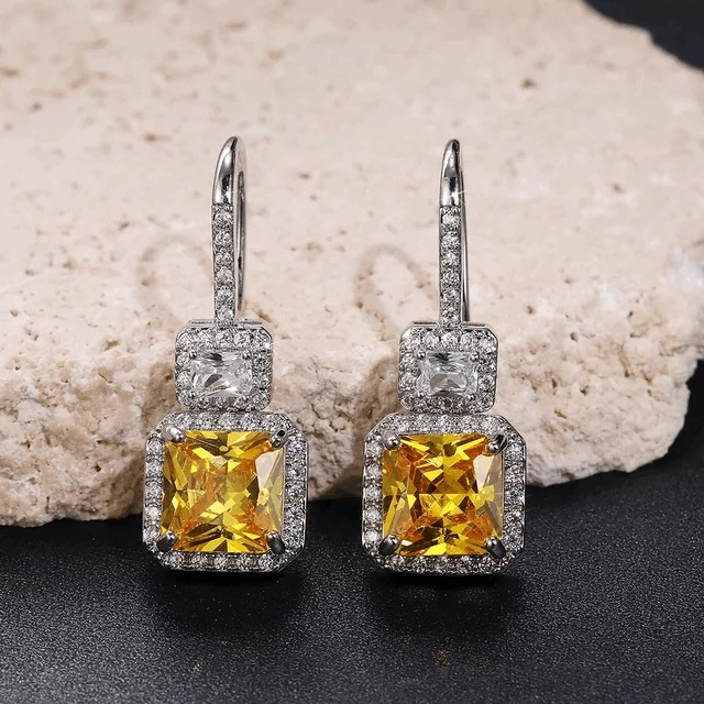 Yellow Cushion Hook Earrings - Silver Lining Jewellery