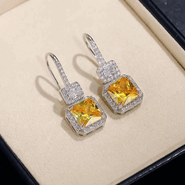 Yellow Cushion Hook Earrings - Silver Lining Jewellery