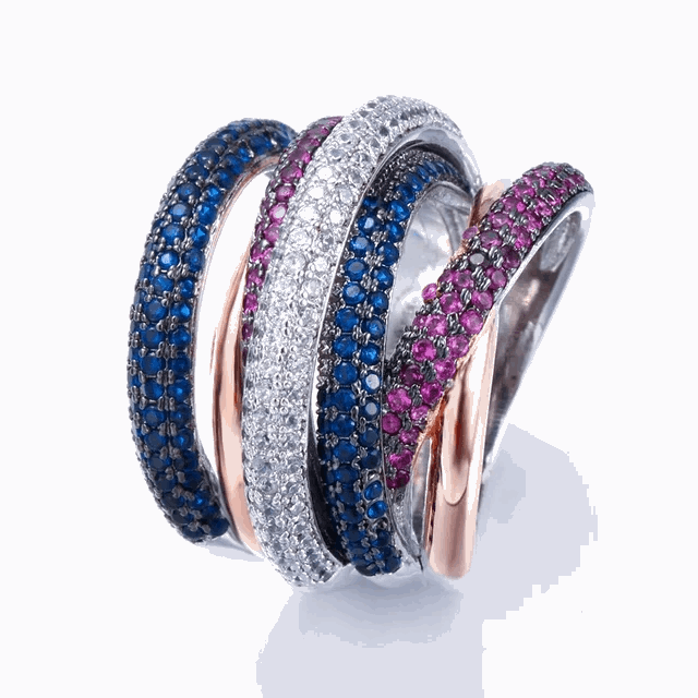 Silver Lining Jewellery Swirl Ring - Pink Blue Silver SLJIndiaofficial