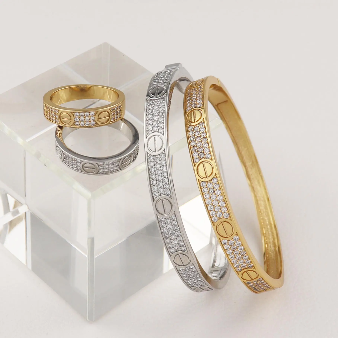 Band Half Pave Bracelet + Ring Set Etereo