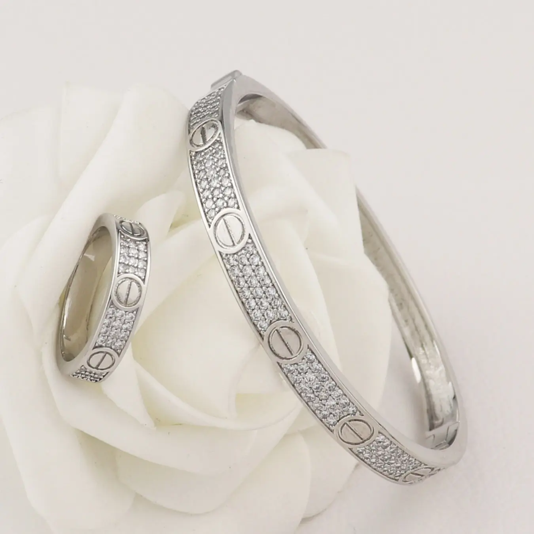 Band Half Pave Bracelet + Ring Set Etereo