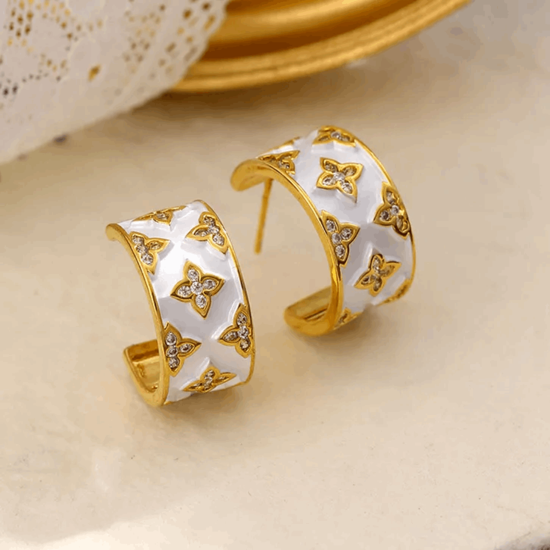 White Enamel Clover Earrings