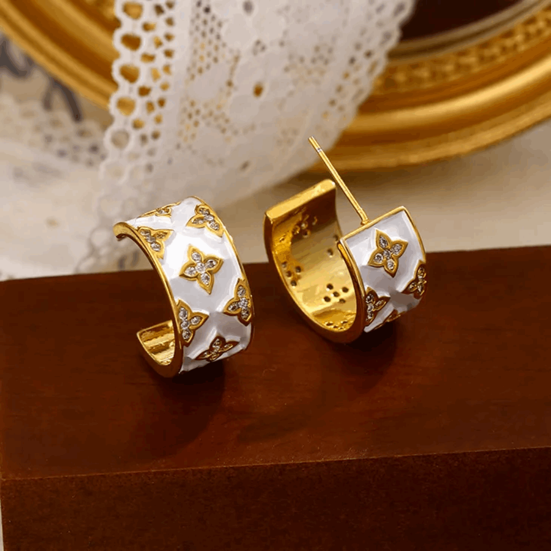 White Enamel Clover Earrings