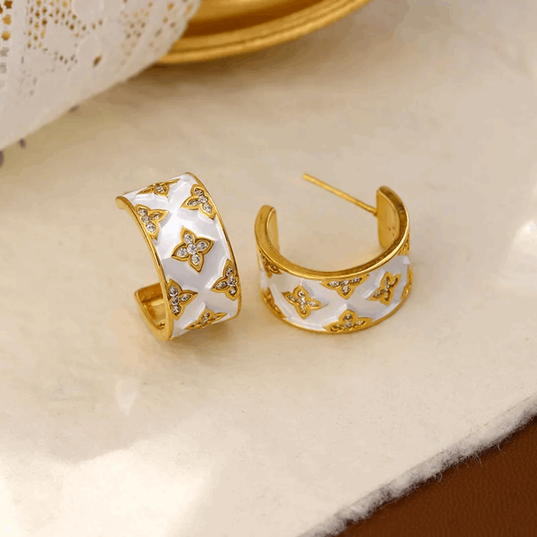 White Enamel Clover Earrings
