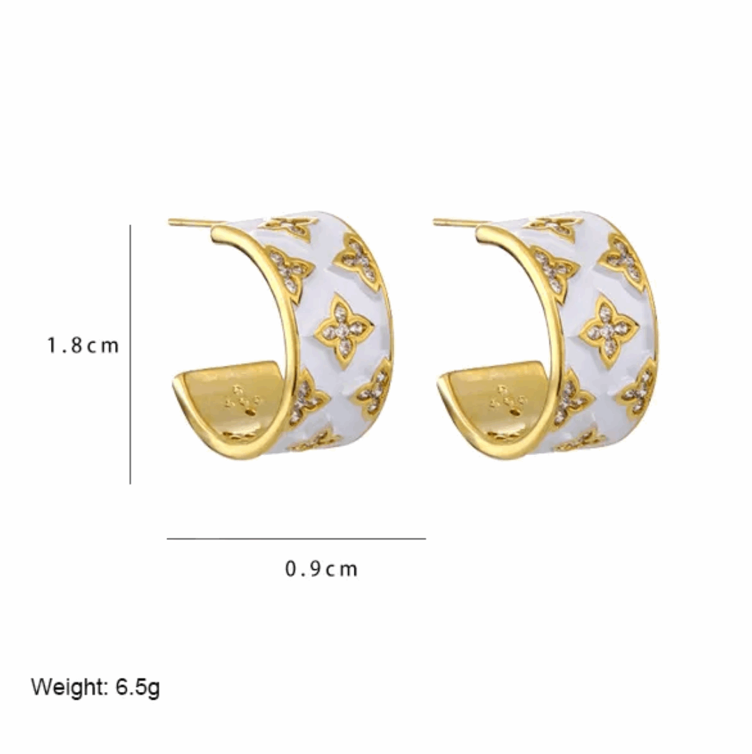 White Enamel Clover Earrings