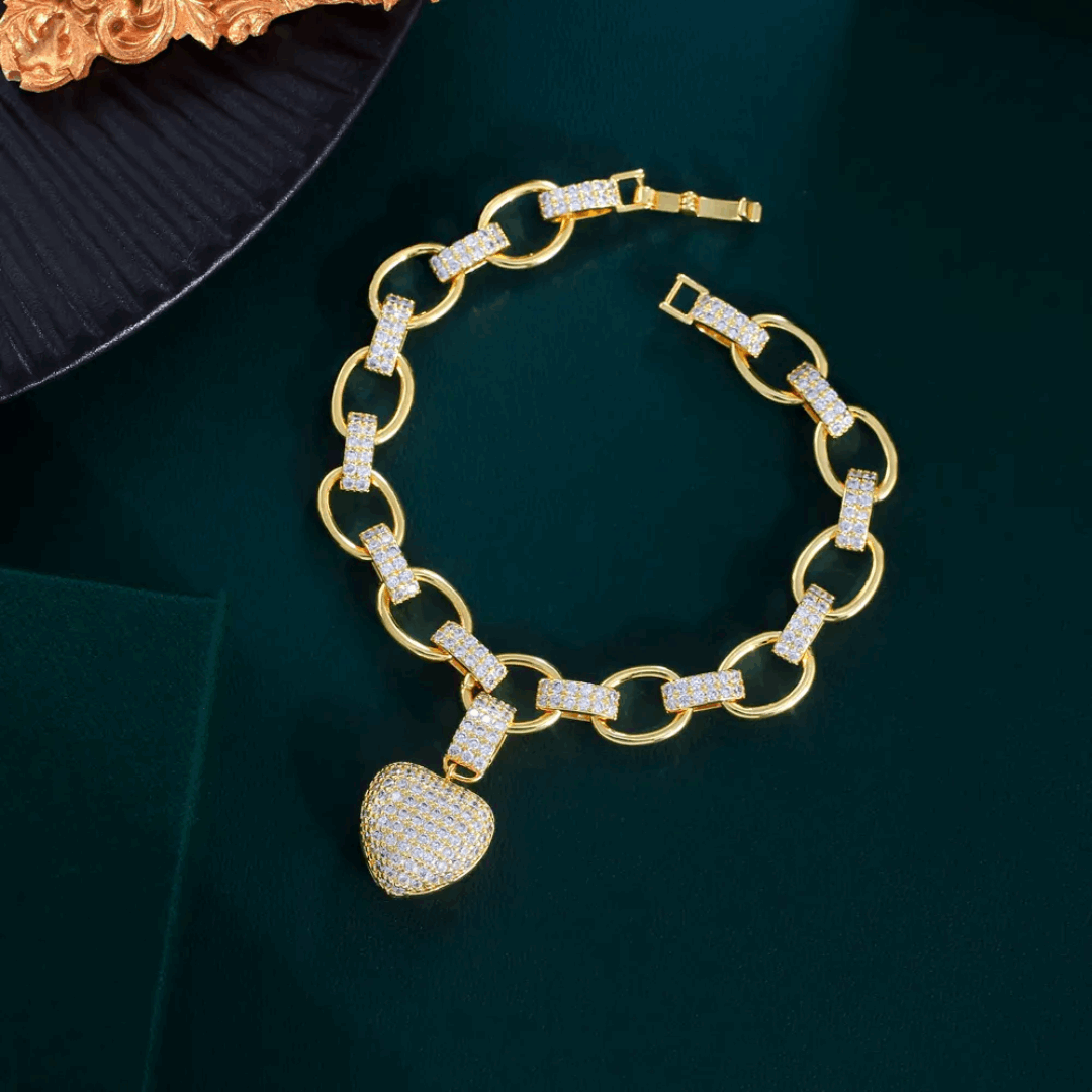 Heart Pave Link Chain Bracelet