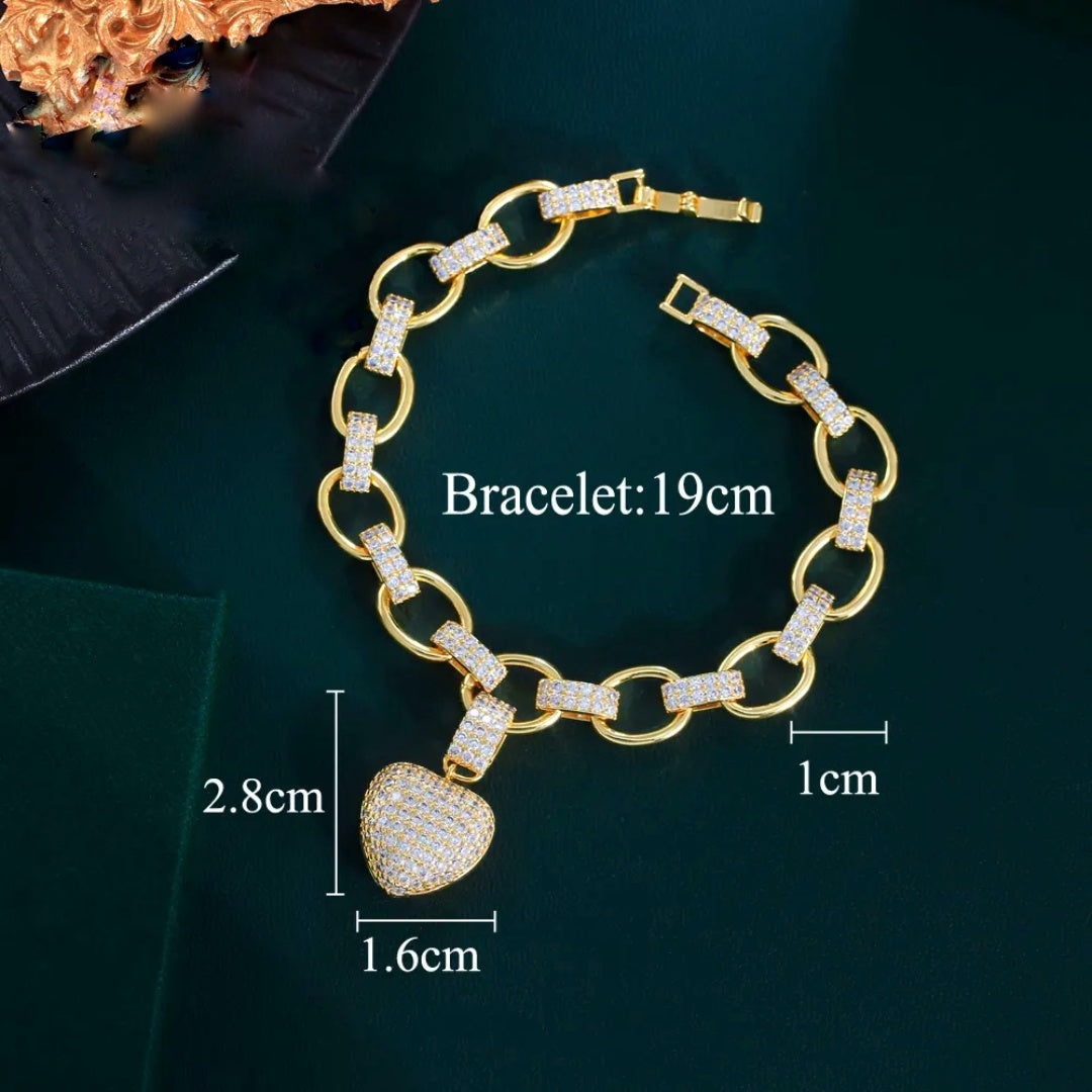 Heart Pave Link Chain Tennis Bracelet