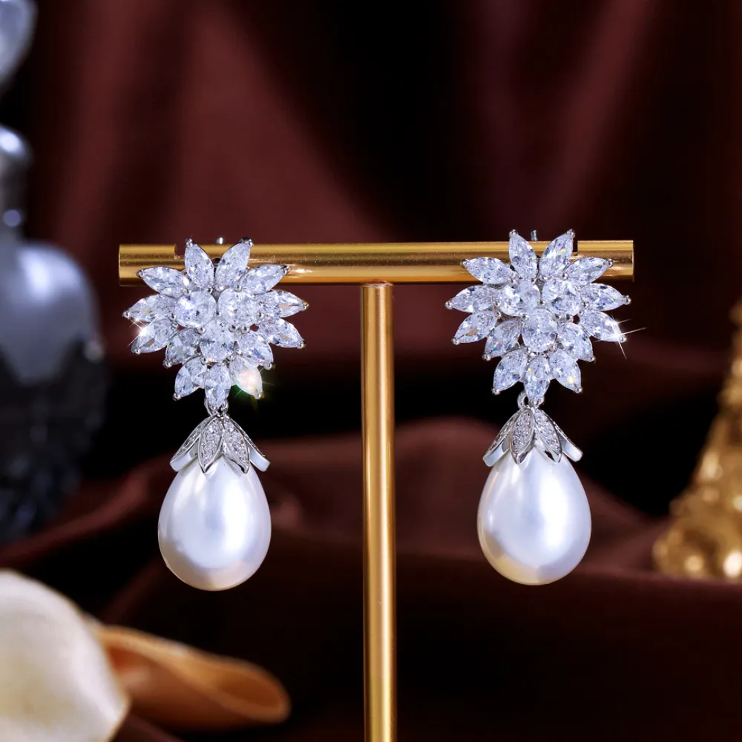 Flower Pearl Drop Earrings