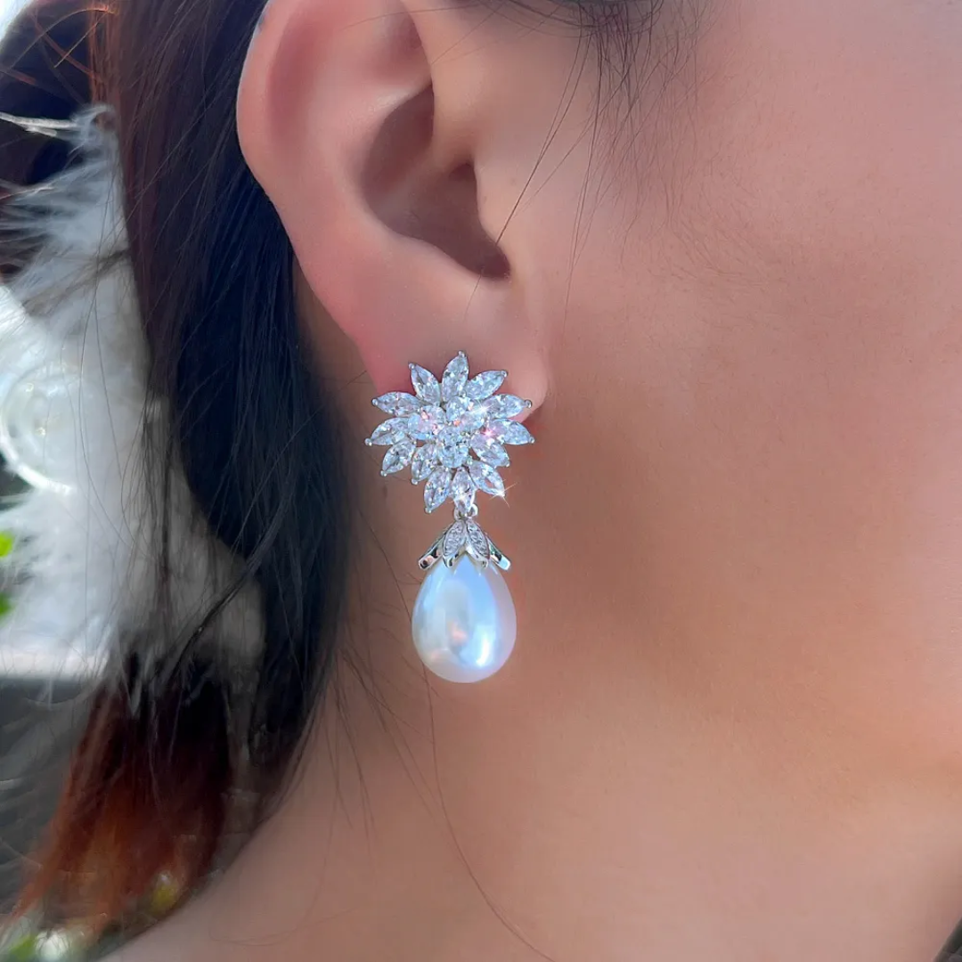 Flower Pearl Drop Earrings
