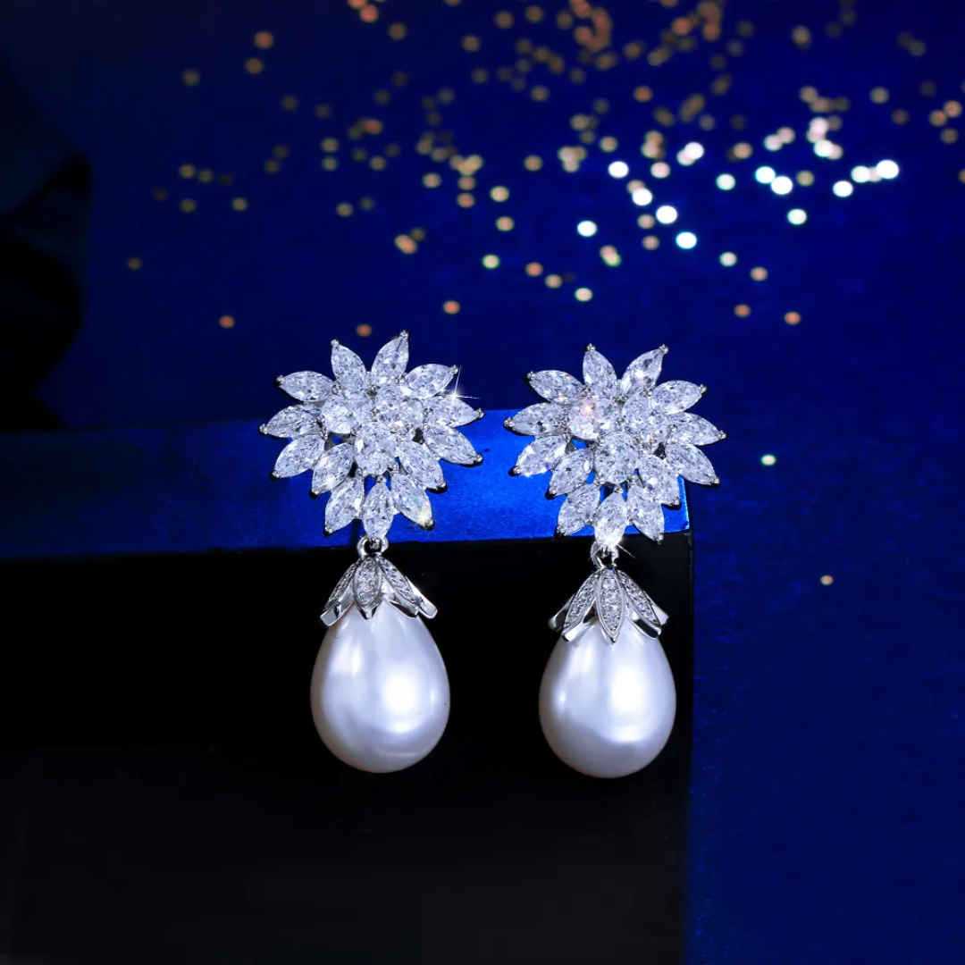 Flower Pearl Drop Earrings