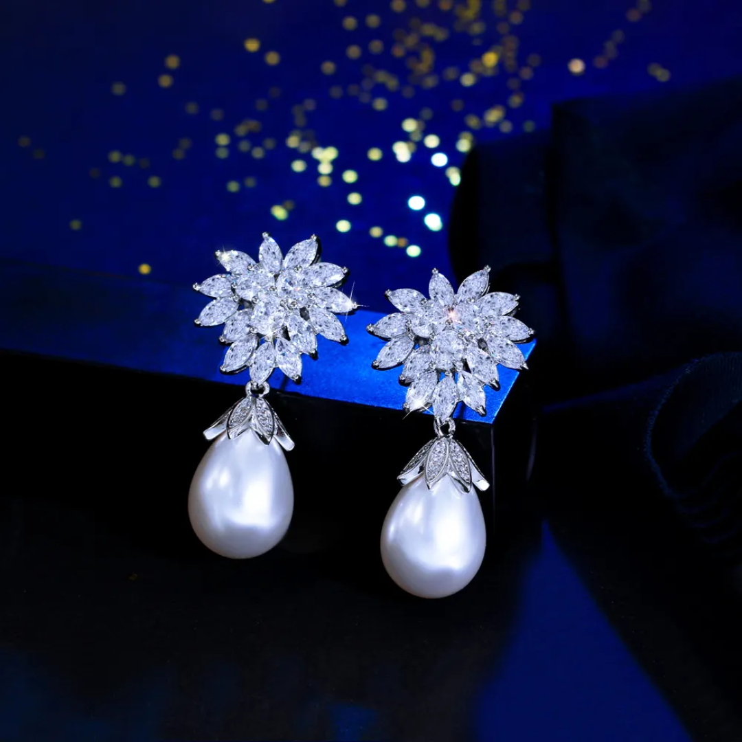 Flower Pearl Drop Earrings