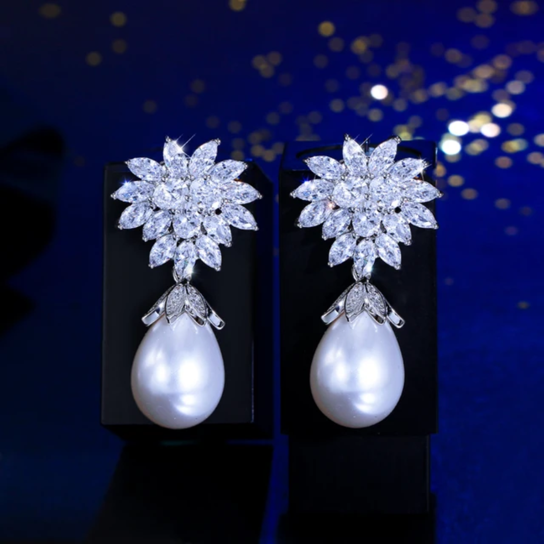 Flower Pearl Drop Earrings