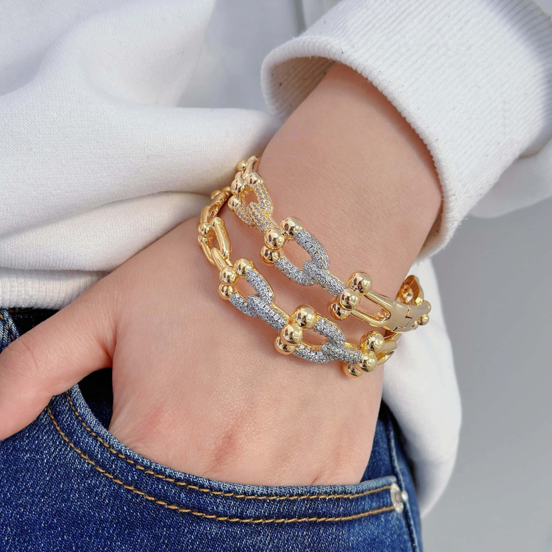 Two Tone Chain Link Stiff Bracelet