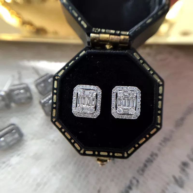 Emerald Cut Illusion Stud Earrings - Silver Lining Jewellery