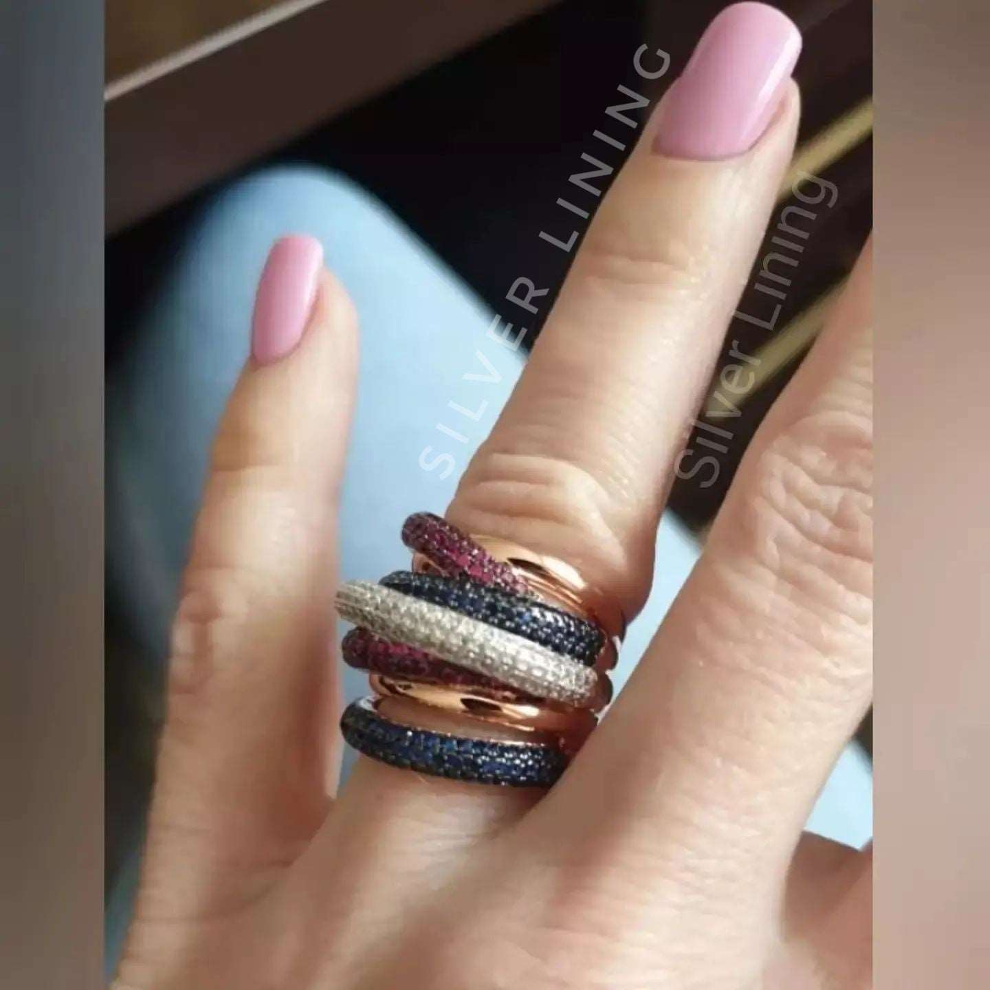 Silver Lining Jewellery Swirl Ring - Pink Blue Silver SLJIndiaofficial