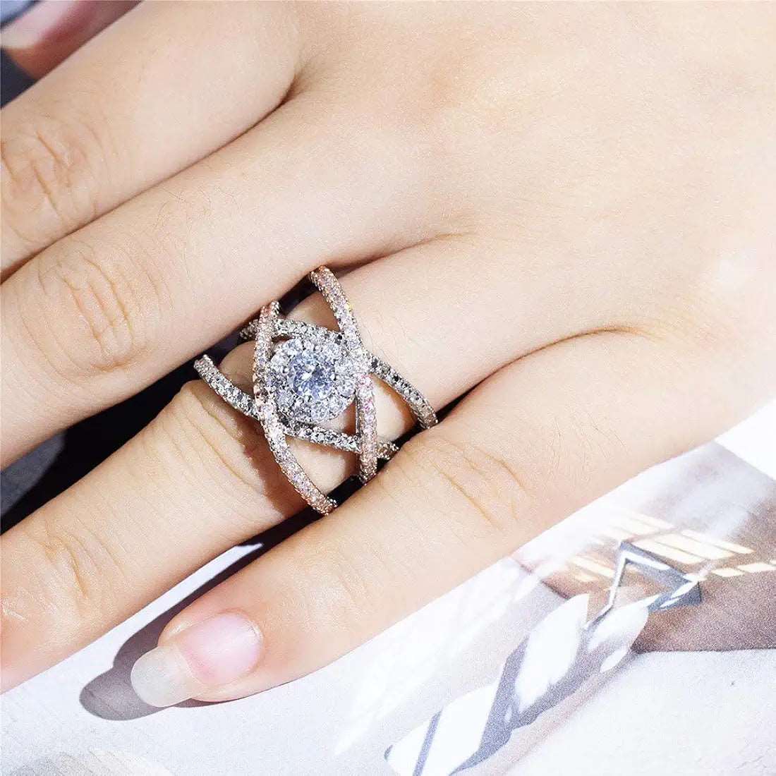Silver Lining Jewellery Criss Cross Solitaire Ring Silver Lining Jewellery