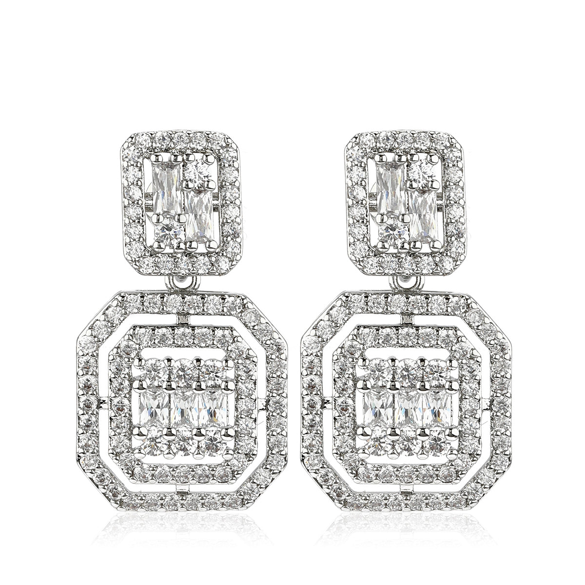 Emerald Cut Illusion Earrings