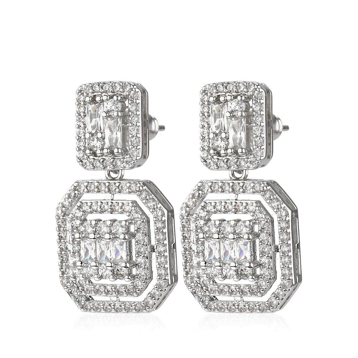Emerald Cut Illusion Earrings