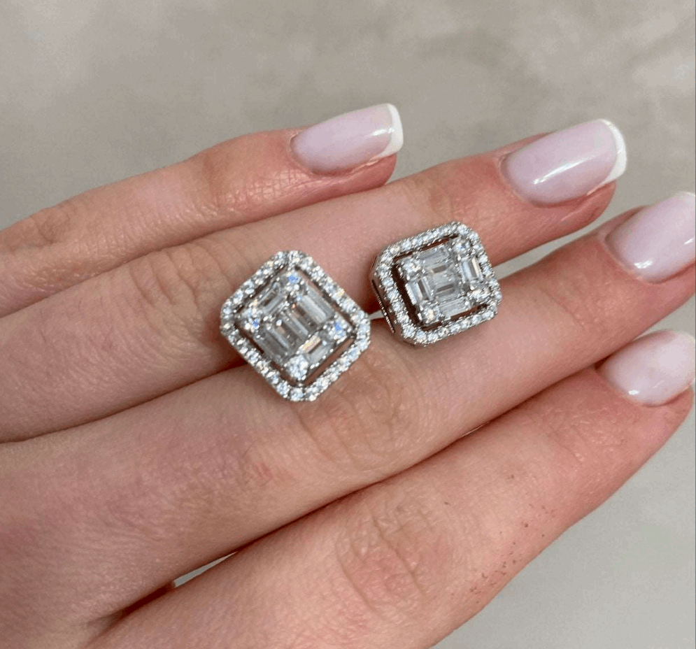 Emerald Cut Illusion Stud Earrings