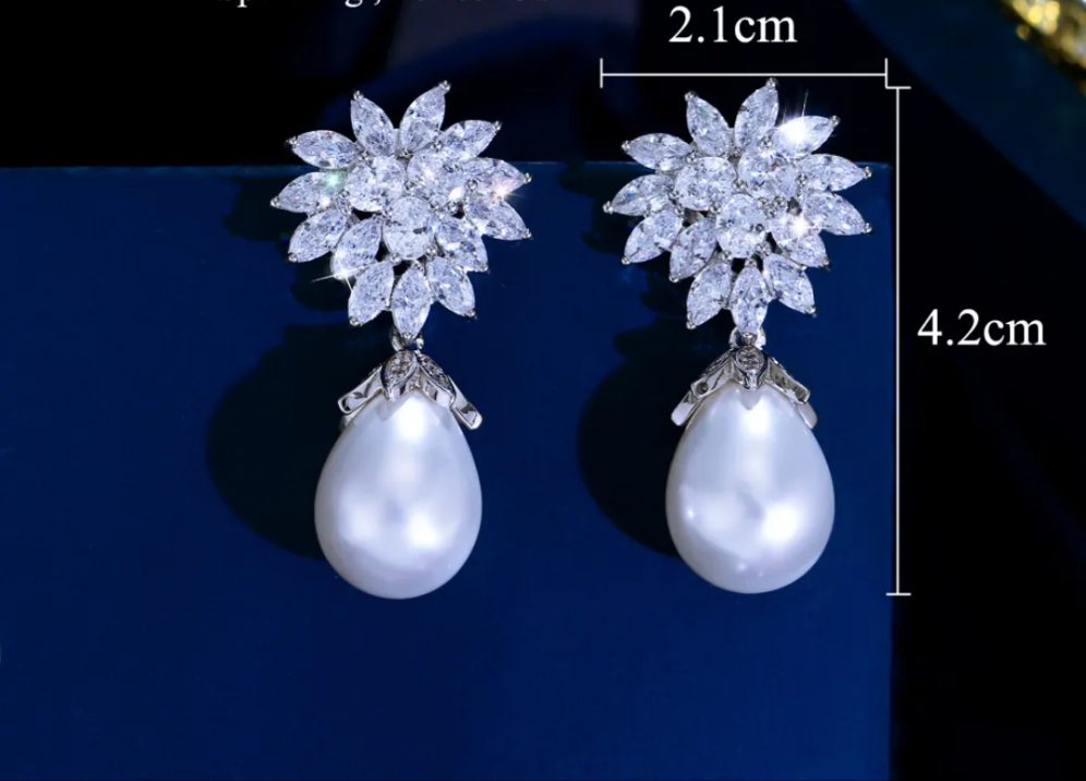 Flower Pearl Drop Earrings