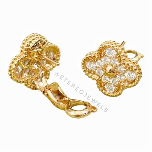 Clover Earrings Etereo Gold Cz with Clip
