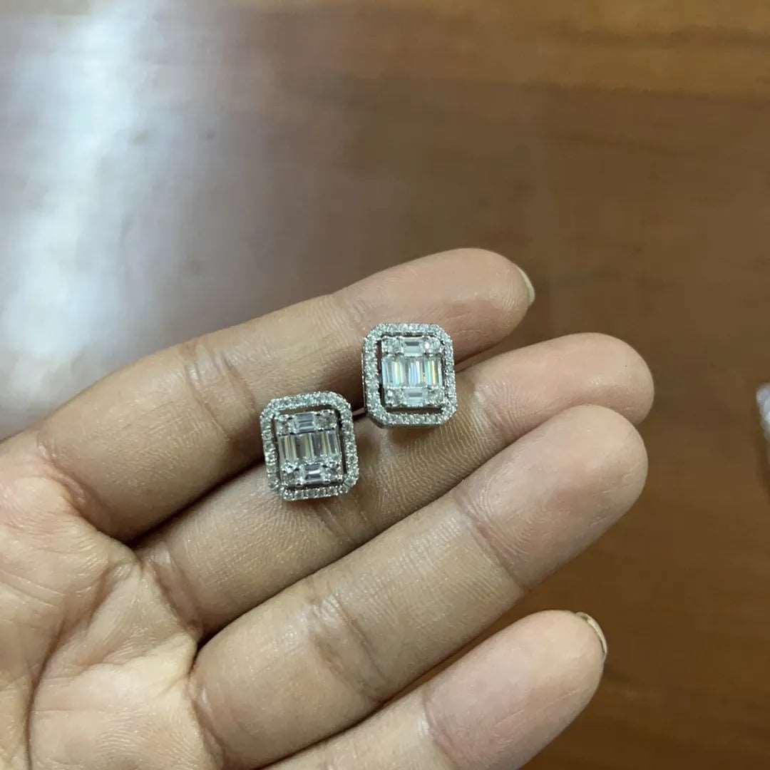 Emerald Cut Illusion Stud Earrings - Silver Lining Jewellery