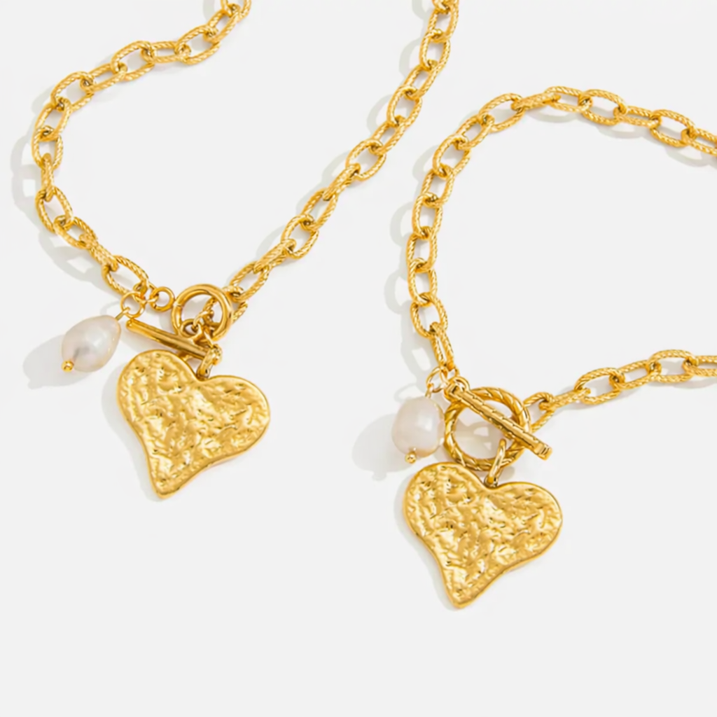 Heart Pearl Chain Necklace - 18 inch