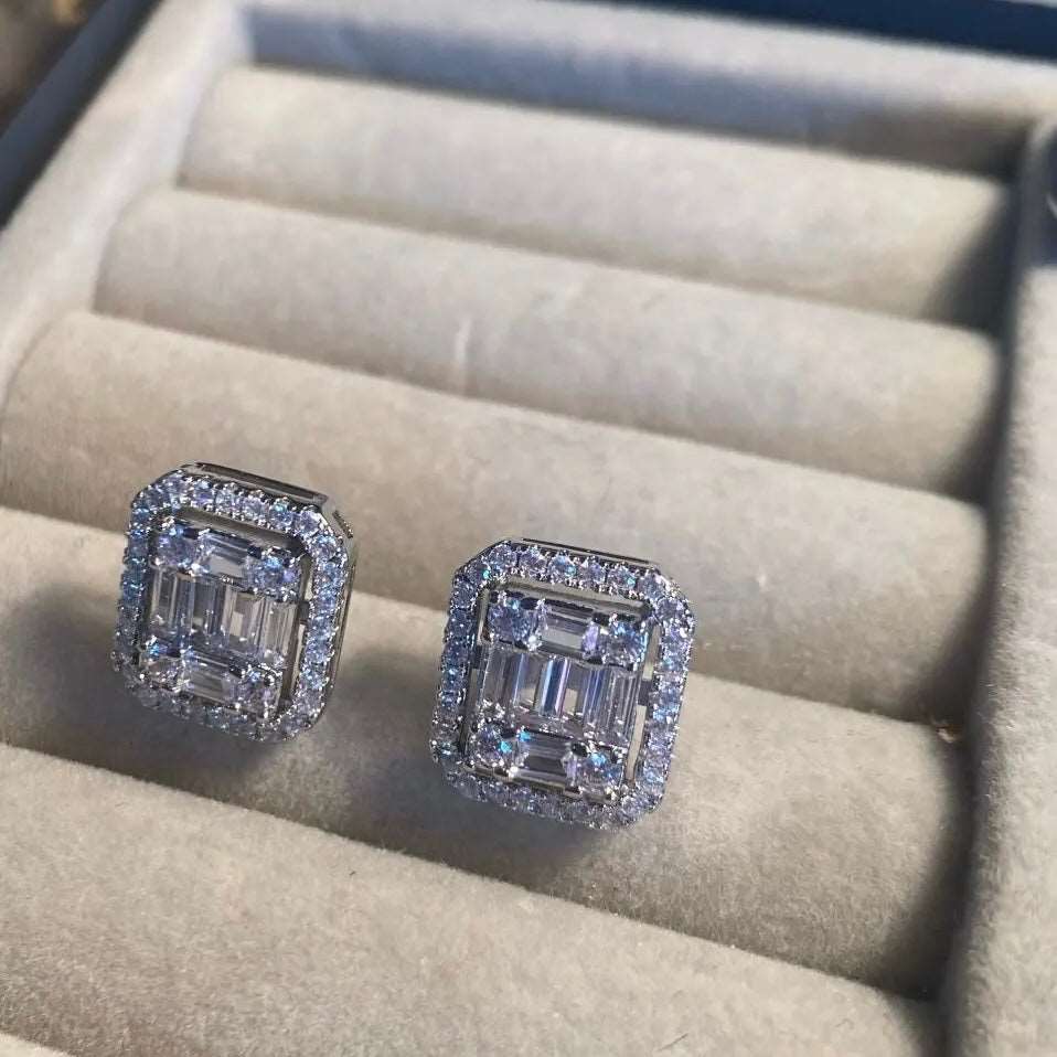 Emerald Cut Illusion Stud Earrings - Silver Lining Jewellery