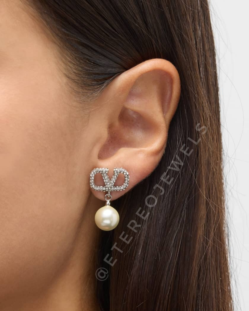 Etereo V Crystal Pearl Drop Earrings - Silver Lining Jewellery