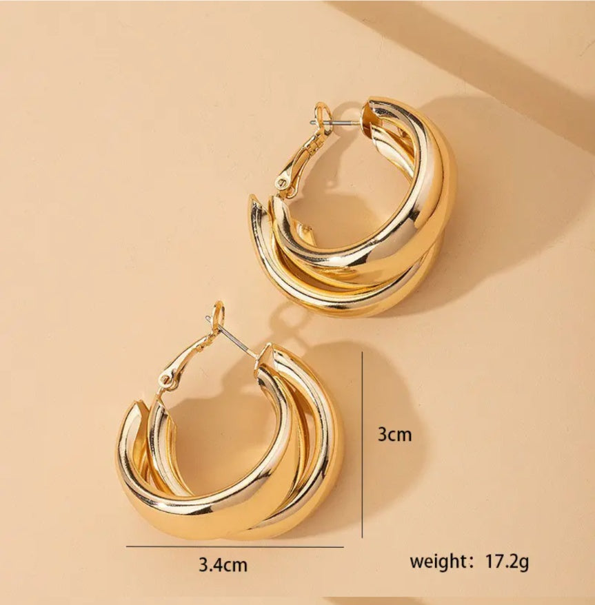 Double Thick Hoop Earrings - Gold