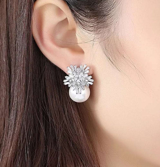 Silver Lining Jewellery Starburst Pearl Earrings - 3 cm SLJIndiaofficial 