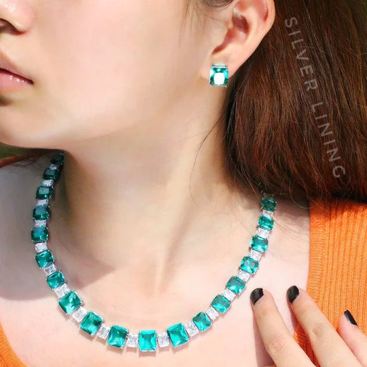Sea Green Emerald Necklace Set - Silver Lining Jewellery