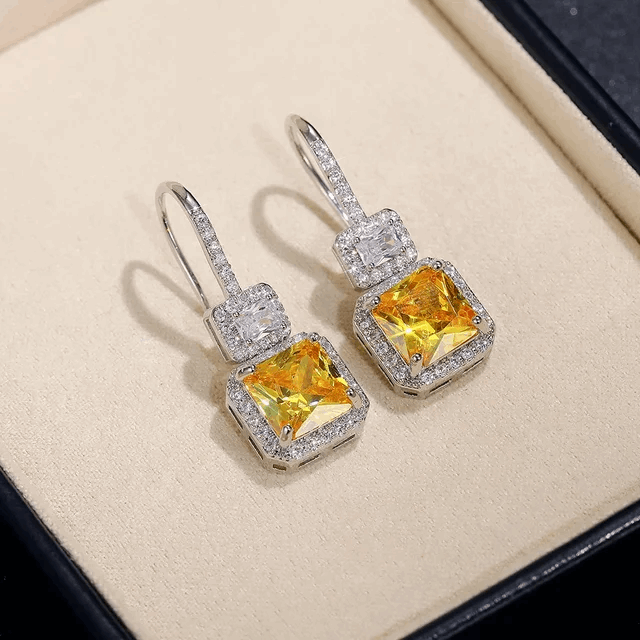Yellow Cushion Hook Earrings - Silver Lining Jewellery