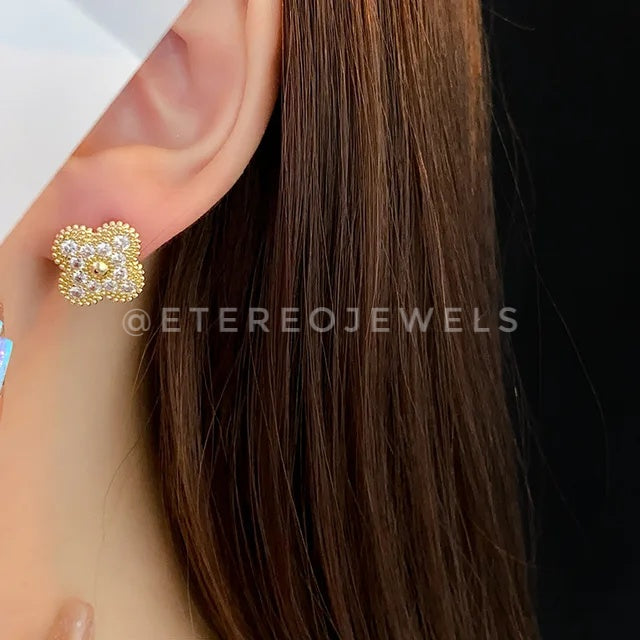 Clover Earrings Etereo Gold Cz with Clip