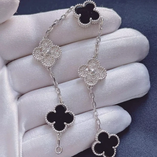 Clover Bracelet Etereo Black Silver with Cz