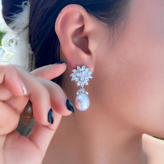 Flower Pearl Drop Earrings
