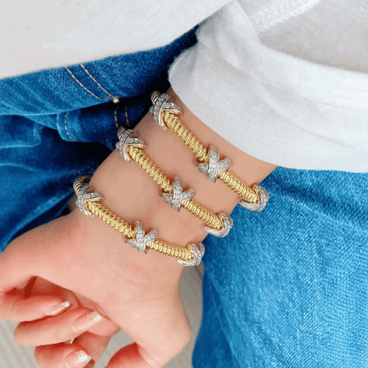 Two Tone Cross Cuff Bracelet