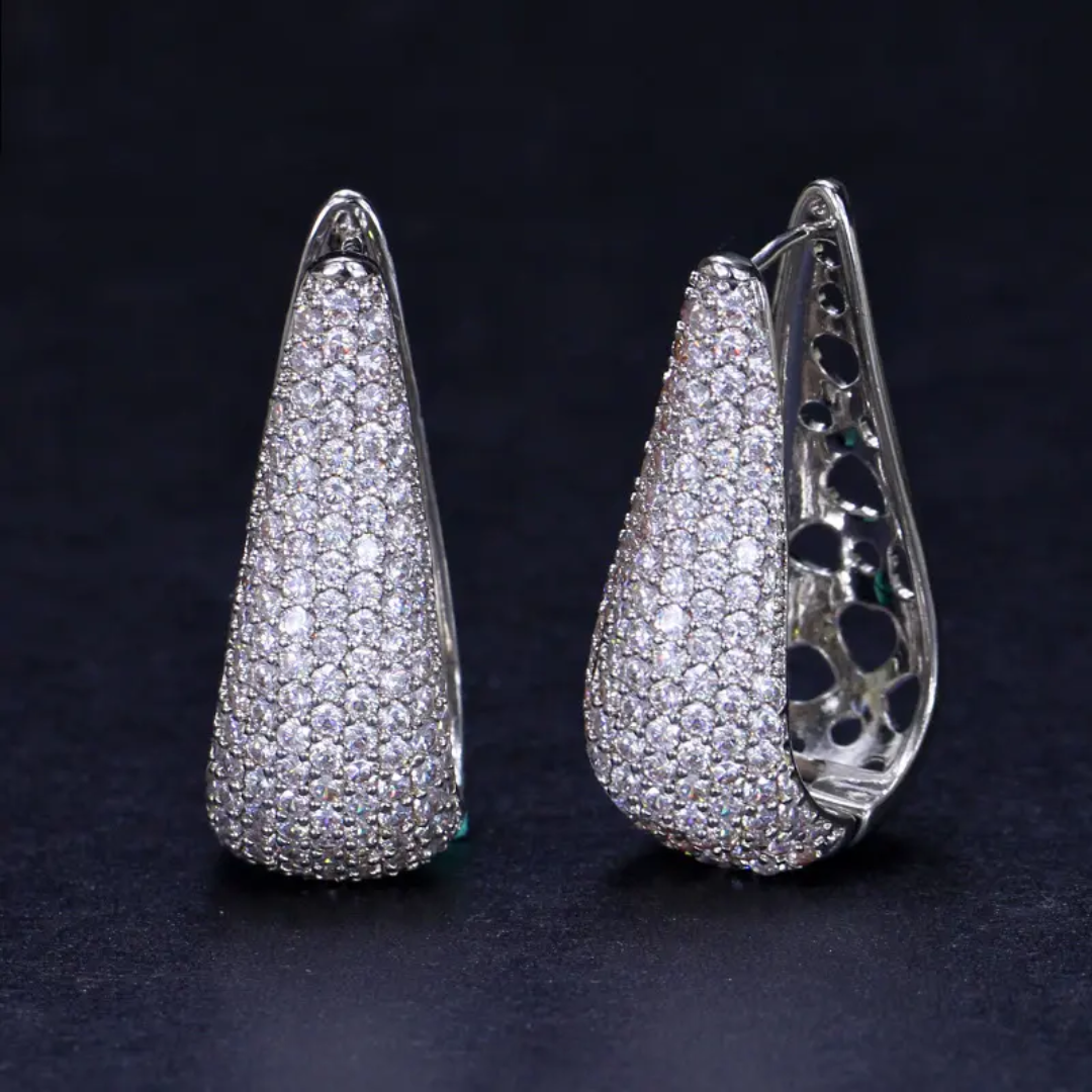 Pave Drop Huggies Earrings