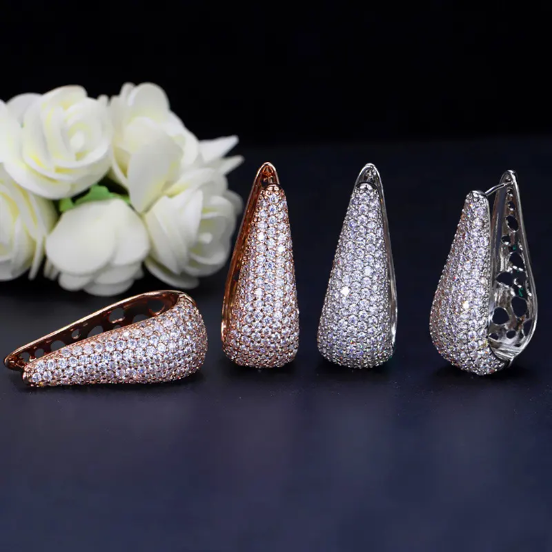 Pave Drop Huggies Earrings